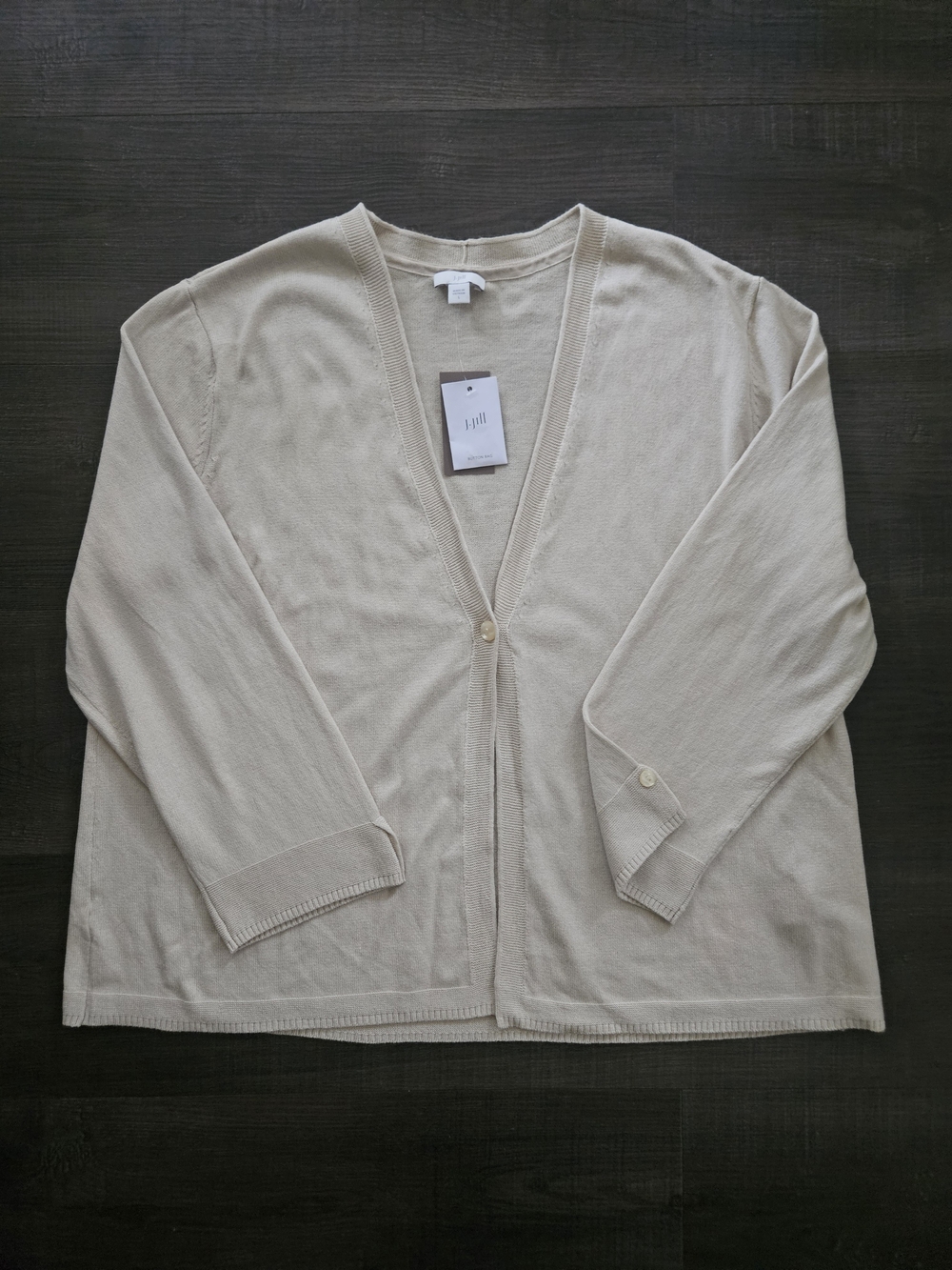 J. Jill NWT Oatmeal Knit Cardigan Sweater Size L Cotton Rayon Blend